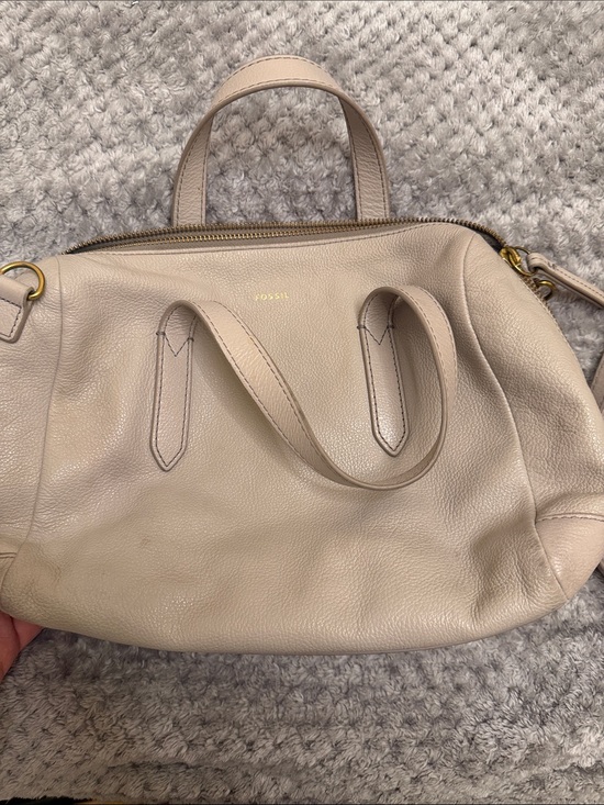 Fossil Handbags - Fossil Light Beige Leather Satchel with Gold Hardware
